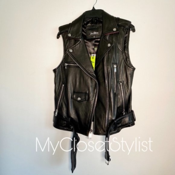 Sam Edelman Leather MOTO Jacket BELTED! NWT S vest - Picture 3 of 9